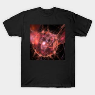 Fractal solar explosion in orange on black T-Shirt